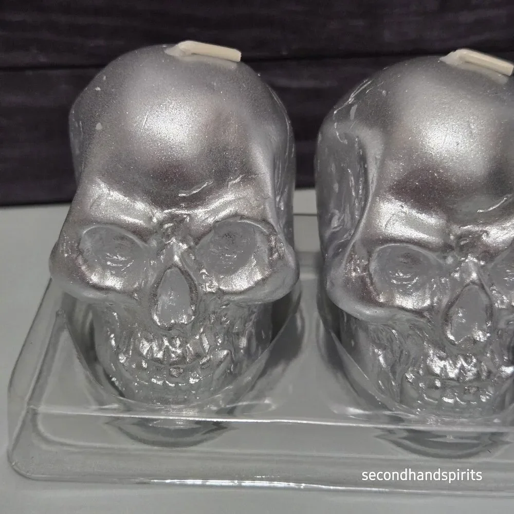 Christian Siriano New York Silver Skull Candles Set 4 Halloween Goth Decor
